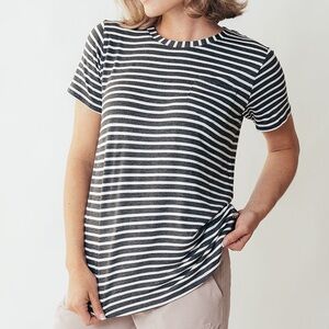 Albion Basic Tee Thick Charcoal Ivory Stripe; Sz Largr